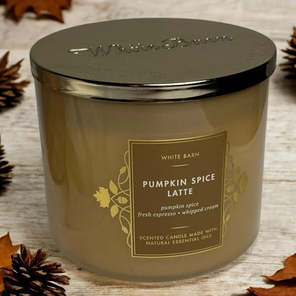 White Barn Bath & Body Works Pumpkin Spice Latte 3 Wick Scented Candle 14.5 oz
